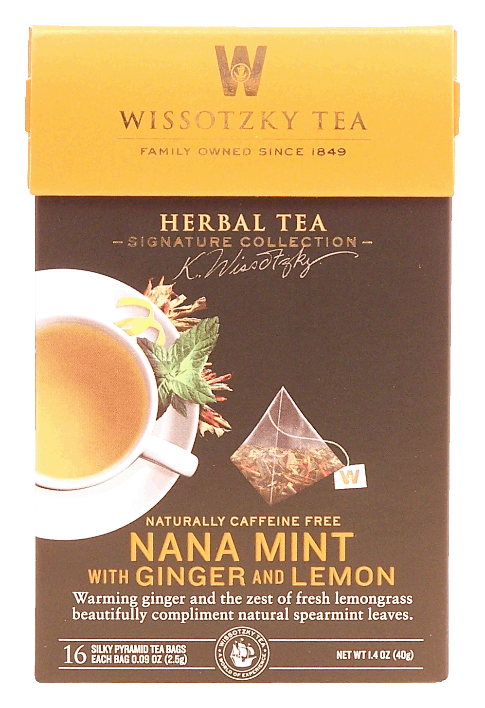 Wissotzky Tea Signature Collection nana mint with ginger and lemon herbal tea, caffeine free, 16-bags Full-Size Picture